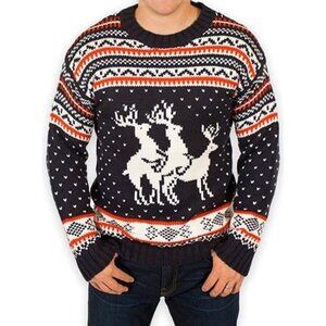 Festified 3XL Reindeer Threesome Sweater Navy Holiday Ugly Christmas Knit  NWT